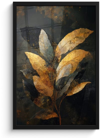 Poster in lijst - Fotolijst 40x60 cm - Posters - Gouden Bladcompositie – Botanische Luxe - Posterlijst zwart - Decoratie - Wanddecoratie woonkamer - Muurdecoratie slaapkamer