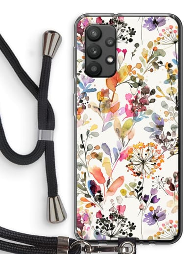 Hoesje met koord geschikt voor Samsung Galaxy A32 4G hoesje met Koord - Wilde grassen - Telefoonhoesje met Zwart Koord - Bescherming aan alle Kanten en Over de Schermrand