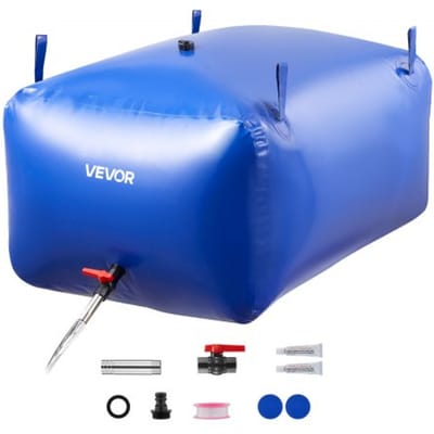 VEVOR Wateropslagzak, 400 L Waterzak, Opvouwbare zachtwatercontainer, Lekvrije en scheurbestendige PVC noodwateropslagtank voor campers, vrachtwagens en buitengebruik