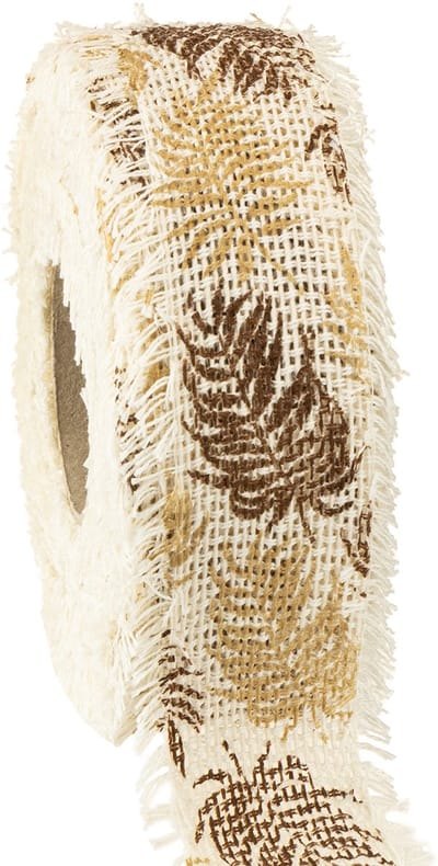 Decoratief lint tropische bladeren katoenen lint bruin 30mm 15m
