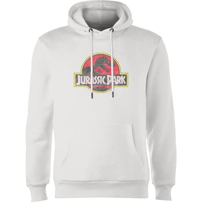 Jurassic Park Logo Vintage Hoodie - White - S