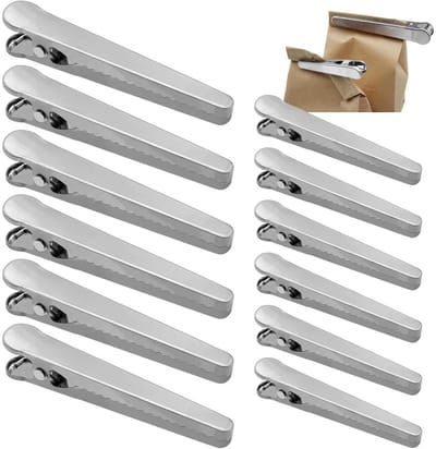 GELLDG Roestvrijstalen zakclip - 12 Stuks - Herbruikbare Tassen Sluitingen - Krokodiltand en Versterkte Veer - Geschikt voor Brood, Koffie, Snacks en Levensmiddelen - 2 Maten 8 en 11.5cm
