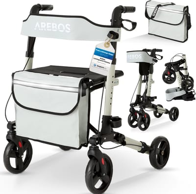 AREBOS Aluminium Rollator | Lichtgewichtrollator | Staphulp Loopwagen | Inklapbaar Medical opvouwbare lichtgewicht rollator carbon| belasting tot 136 kg | Grijs