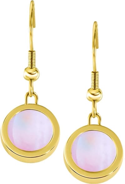 Quiges RVS Schroefsysteem Oorhangers Oorbellen Goudkleurig met Verwisselbare Schelp Roze Mini Munt Set - ECOS182