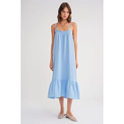 Midi Muslin Jurk met Rimpeldetail
