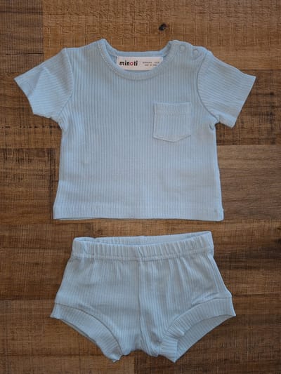 Minoti - rib setje - blauw - summer set - maat 56/62