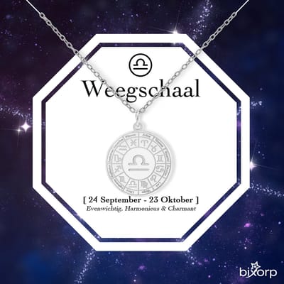 Bixorp Stars Sterrenbeeld Ketting Weegschaal / Libra - Stainless Steel Medailon Zilverkleurig - 45cm Ketting met Zodiac Hanger - Inclusief Cadeau Verpakking