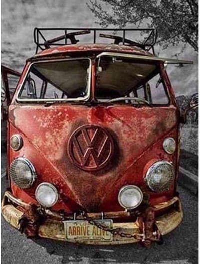 Diamond painting - Rode volkswagenbus met roest - Geproduceerd in Nederland - 30 x 40 cm - canvas materiaal - vierkante steentjes - Binnen 2-3 werkdagen in huis