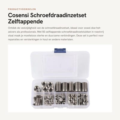 Dailygoods- Schroefdraadinzetset 50 Stuks - Zelftappende Schroefdraadinzetstukken - Roestvrij Staal - Versterken - Reparatiegereedschap - Eenvoudige Installatie - Bevestigingselement