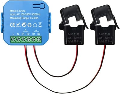Slimme Energiemeter - Stroommonitor App - Energie Verbruik - Bidirectioneel Meten - 80A 2 Kanalen - Blauw