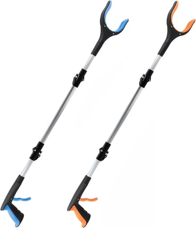 Grijpstok voor Ouderen - Grijpstok invalide - 109 cm Reacher Grijper met 360° Draaibare Kop - Helpende Hand Bereikhulp - Blauw en oranje - 2PCS