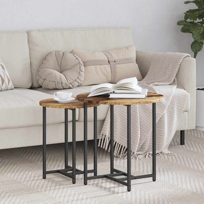 vidaXL - Bijzettafelset - 2 - st - Oud - Hout - en - Zwart - 50 - x - 50 - x - 50 - cm