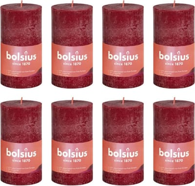 Bolsius Stompkaarsen Shine 8 st rustiek 100x50 mm fluweelrood