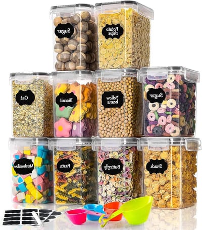 16 liter luchtdichte opbergdoos - Set van 10 voorraaddozen - Pasta, muesli, rijst, meel - Herbruikbare plastic voorraadpotten