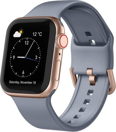 By Qubix - Geschikt voor Apple Watch bandje - Soft siliconen bandje met gespsluiting - Blauwgrijs - Geschikt voor Apple Watch 44mm / 45mm / 46mm / 49mm (Ultra 1,2 en 3) - Smartwatch bandje