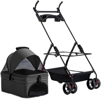 Hondenbuggy - Reiswagentje - Uitstapjes met huisdier - Opvouwbaar lichtgewicht - Tot 20 kg - Zwart