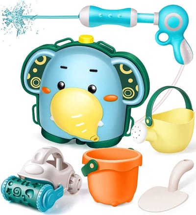 Geyiie waterpistolen voor kinderen, waterpistool rugzak spuitpistool met 1900cc capaciteit en verstelbare riemen, 22 stuks strandzandspeelgoed buitenspellen voor peuters - gezinsactiviteiten