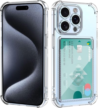 Hoesje Geschikt voor iPhone 15 Pro Max Hoesje Met Pashouder Siliconen Shockproof Case - Arara Backcover- Transparant