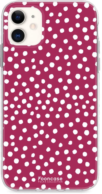 Fooncase Hoesje Geschikt voor iPhone 11 - Shockproof Case - Back Cover / Soft Case - POLKA / Stipjes / Stippen / Bordeaux Rood