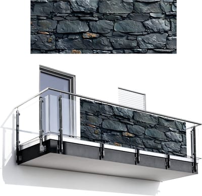Balkonscherm 300x110 cm - Balkonposter Stenen - Steenoptiek - Antraciet - Grijs - Balkon scherm decoratie - Balkonschermen - Balkondoek zonnescherm