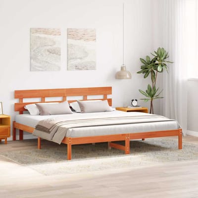 vidaXL - Bedframe - met - hoofdeinde - Bruin - 180 - x - 200 - cm - Massief - grenenhout