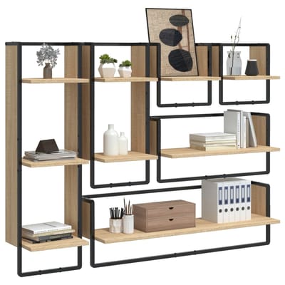 vidaXL - 6-delige - Wandschappenset - met - stangen - bewerkt - hout - sonoma - eiken