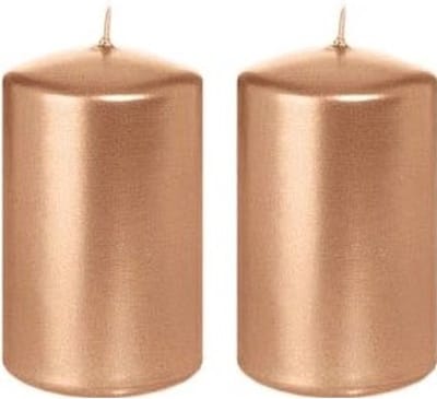 Cilinderkaars/stompkaars - 2x - roségoud - 5 x 8 cm - 18 branduren - horeca kaarsen
