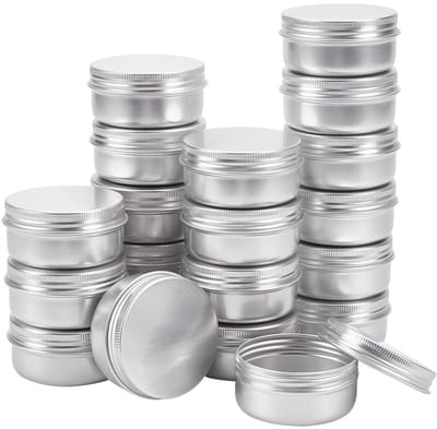Dailygoods- Aluminium Blikjes 20 Stuks - 50 ml - Ronde Blikken - Schroefdeksel - Duurzaam Aluminium - Platina Kleur - Opbergblikjes