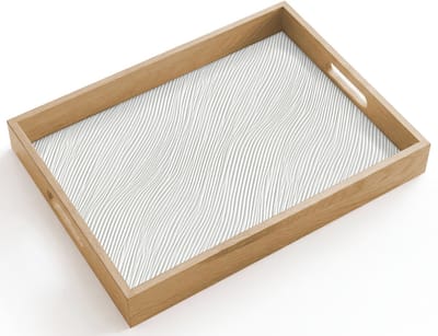 Dienblad hout 40x30 cm - Schootdienblad - Golven - Ribbels - Wit - Borrelplank rechthoek - Plateau dienbladen