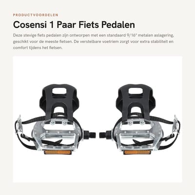 Dailygoods- Fiets Pedalen 9/16'' - Antislip Voetriem - Verstelbare Riem - Geschikt voor Stadsfiets/Mountainbike - Eenvoudig te Installeren - Stevige Metalen Aslagering - Fietspedalen