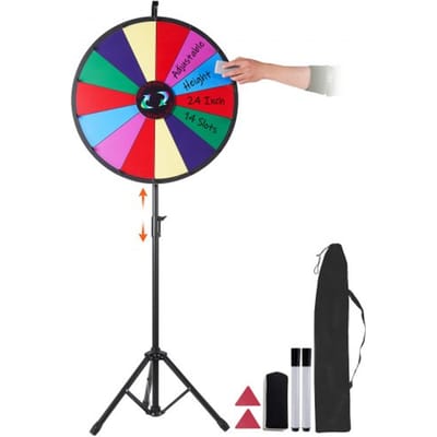 VEVOR 61 cm Kleur Prijs Wiel Statief Floor Stand Kleur Prijs Wiel 14 Slots Droog Gemak Fortuin Spinner Fortuin Spinning Game