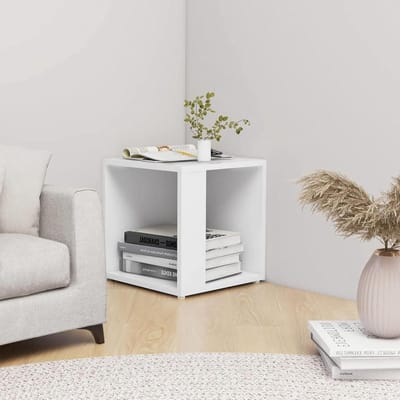 Salontafel met Planken - Bijzettafel Hoektafel - Woonkamer Organiseren - Rustieke Charme - 60 x 60 x 40 cm - Wit
