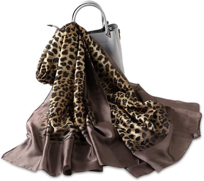 Dames Zijde Sjaals met Dierenprint - Lange Sjaal met Luipaard, Pauw en Paard Motief - Warme Wrap en Zonnebescherming