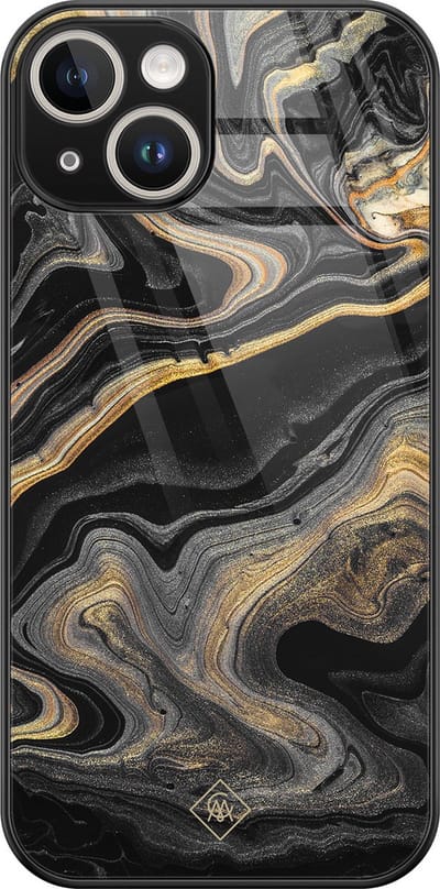 Casimoda® hoesje - Geschikt voor iPhone 13 - Marbling - Luxe Hard Case Zwart - Backcover telefoonhoesje - Zwart