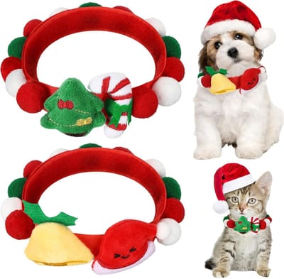 2 Grote Verstelbare Kersthalsbanden voor Katten - Kersthalsbanden voor Honden - Kerst Sjaalpatroon met Snoepstokbel - Kerstaccessoire voor Kleine Huisdierenhalsband - Geschikt voor Kittens, Honden en Huisdieren - 2 Ontwerpen