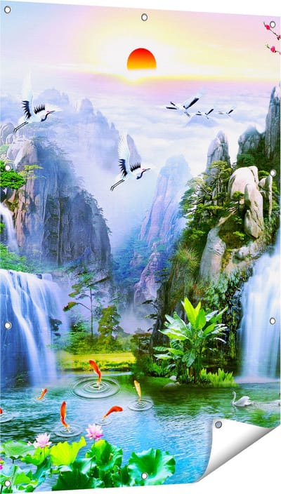 Gards Tuinposter Watervallen in de Bergen - Abstract - 80x120 cm - Tuindoek - Tuindecoratie - Wanddecoratie buiten - Tuinschilderij