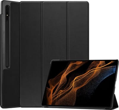 Tablet Hoes geschikt voor de Samsung Galaxy Tab S9 Ultra / S8 Ultra / S7 Ultra | Book Case met Standaard | Kunstlederen Beschermhoes | Tri-fold | Zwart