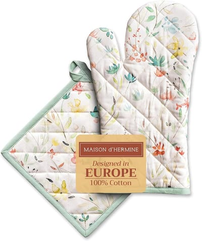 Katoenen Ovenwant en Pannenlappen Set voor BBQ en Koken - 100% Katoen - 19cm x 33cm en 20cm x 20cm - Perfect voor Lente en Zomer