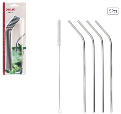 Rietjes Set – (4 Stuks) - Herbruikbaar - RVS - Rietjes + Reinigingsborsteltje – Duurzaam & Milieuvriendelijk - Incl. Borstel / Schoonmaakborstel