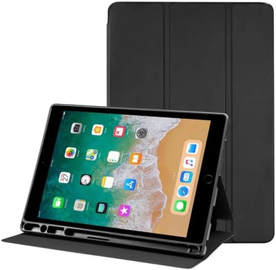Tablet Hoes Geschikt voor Apple iPad 9.7 2017/2018/Air/Air 2 | Luxe Tri-Fold Book Case | Kunst Leren Bescherm Hoes | Standaard Functie | Zwart