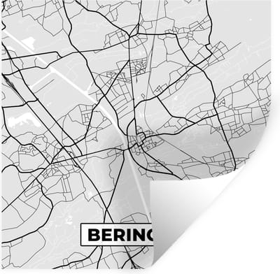 Muurstickers - Sticker Folie - Zwart Wit – België – Plattegrond – Stadskaart – Kaart – Beringen - 100x100 cm - Plakfolie - Muurstickers Kinderkamer - Zelfklevend Behang XXL - Zelfklevend behangpapier - Stickerfolie