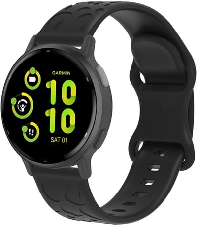 Stravo 20mm Siliconen Horlogebandje met Gegraveerd Luipaardpatroon – Geschikt voor Samsung Galaxy Watch 7/6/5/4 (Classic), Garmin Vivoactive 5/3, Forerunner 245, Venu SQ 2, Vivomove, Huawei – Zwart