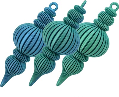 Langwerpige kerstbal – Decoratief object – Blauw / Groen - 1 stuks - 3d geprinte object – Winter woondecoratie – 12CM