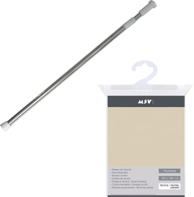 MSV Douchegordijn met ophangstang - uitschuifbaar van 75 tot 125 cm - beige - 180 x 180 cm - peva kunststof