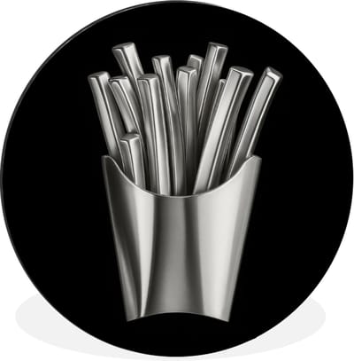 WallCircle - Wandcirkel - Muurcirkel - Frietjes - Futuristisch - Zilver - Aluminium - Dibond - 30x30 cm - Binnen en Buiten