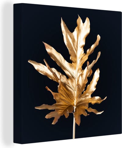 Canvas Schilderij Bladeren - Goud - Herfst - Natuur - Luxe - 50x50 cm - Wanddecoratie
