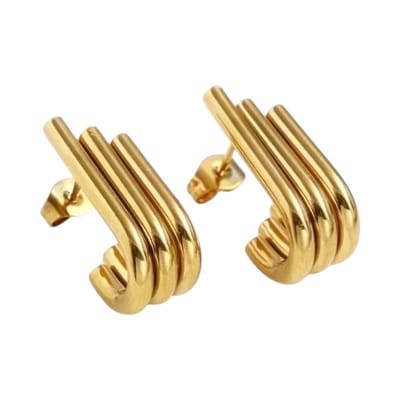 Aramat Jewels | Oorbellen | Triple Oorstekers Goudkleurig - Halve Hoepel Design | | | |7mm | Staal | Volwassenen | Verkleurd niet