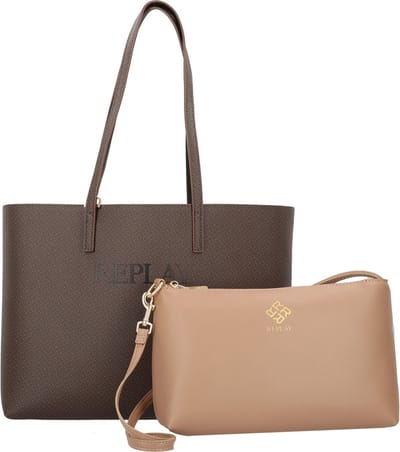 REPLAY Schoudertas Shopper Brown Cocoa + Black Donkerbruin