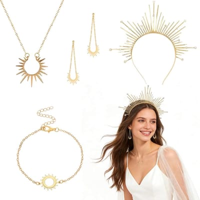 Vierdelige Halo Hoofdband met Zonnepatroon voor Zonnegodin Kostuum - Perfect voor Carnaval, Halloween en Cosplay Feestjes, Haaraccessoires en Kostuumaccessoires