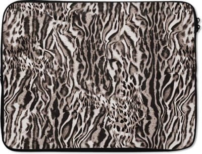 Laptophoes 17 inch - Panterprint - Vormen - Abstract - Bruin - Laptop sleeve - Binnenmaat 41x28 cm - Zwarte achterkant